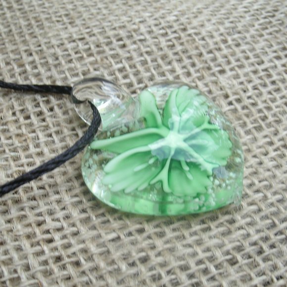 Glow in the Dark Murano Glass Butterfly Heart Necklace - Picture 7 of 14